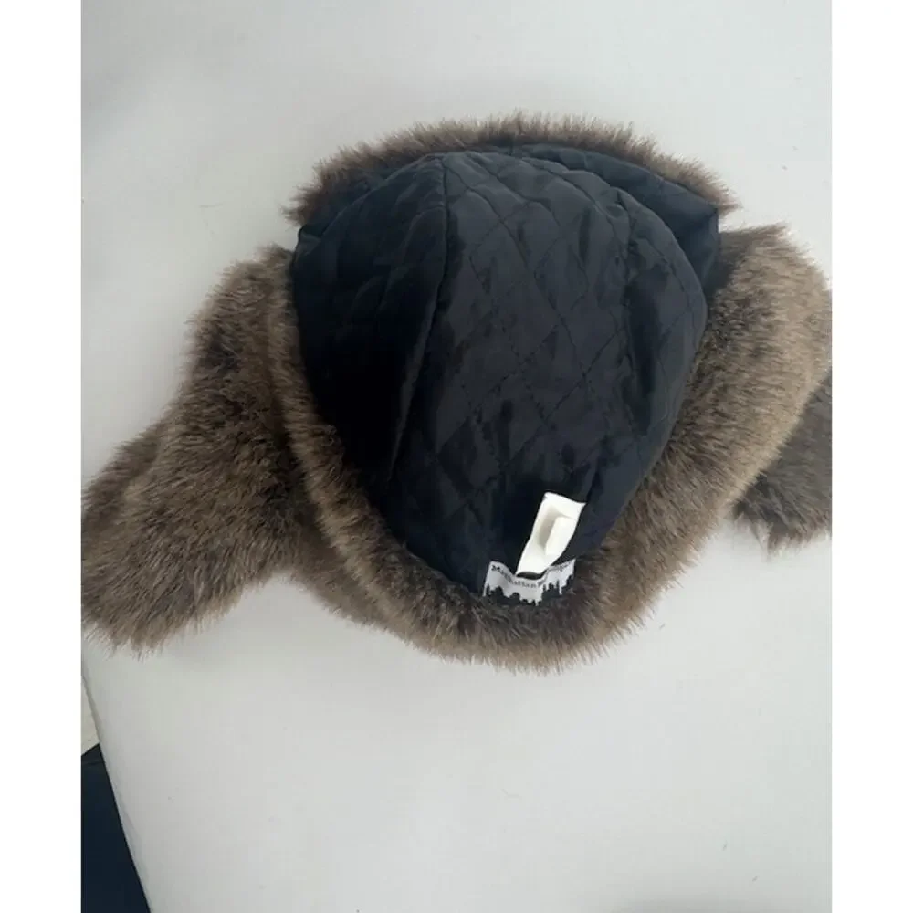 Manhattan Company Tweed Faux Fur Hat Insulated Lining Winter Hat